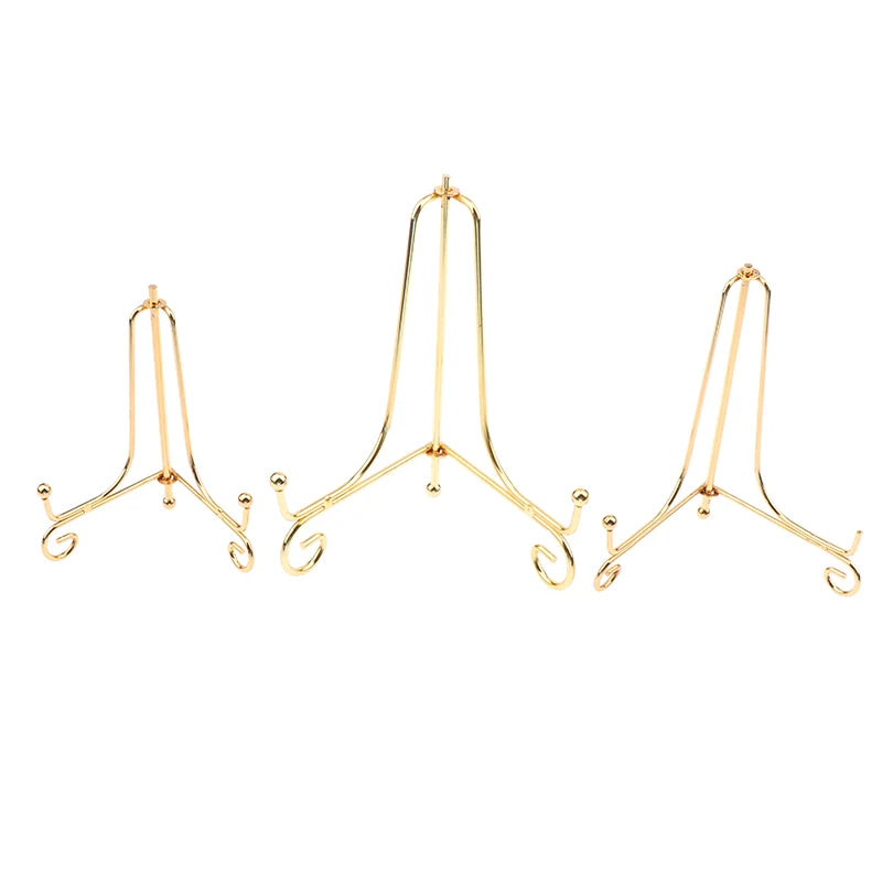 Dish Frame Picture Plate Rack Easel Storage Decoration Gold Iron Qme