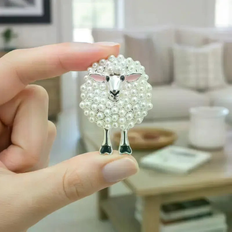 Sheep Shape Full Drill Design Elegant Decoration Vintage Pearl Brooch For Women Daily Outfit Qme