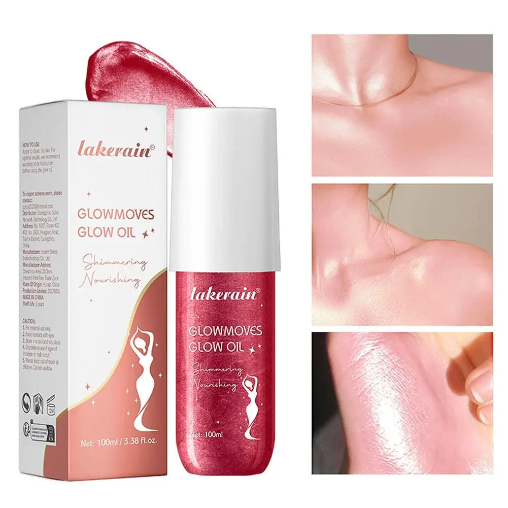 Lakerain Glowmotions Glow Body Oil 100ml Long Lasting Hydrating Shimmer Bronze Non-Greasy Summer Body Care Glow Oil Makeup Qme Rose Gold CN