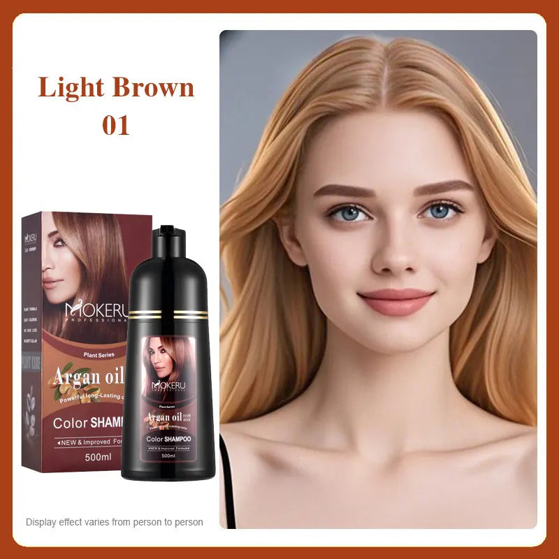 Mokeru Argan Oil Black Hair Dye Shampoo Natural Organic Long Lasting Permanent Gray Hair Color Shampoo for Women Fast Color Dye Qme 01