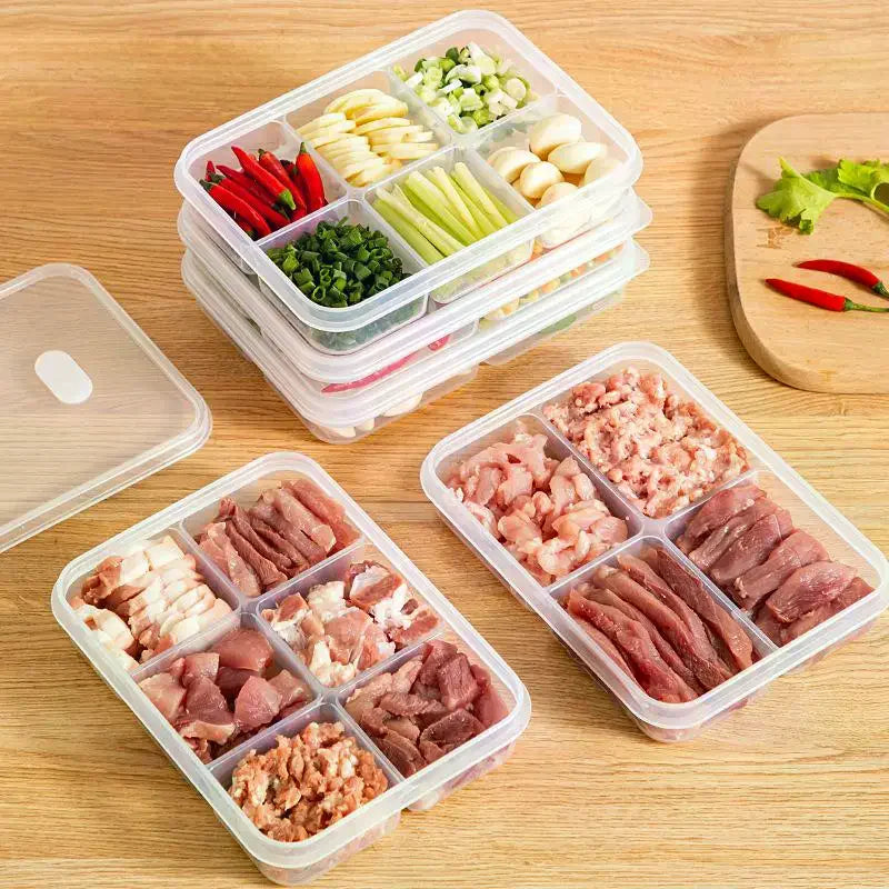 Refrigerator Storage Box Packed Meal Crisper Food Grade Sealed Food Meat 2/4/6 Compartment Refrigerated Storage Box Qme