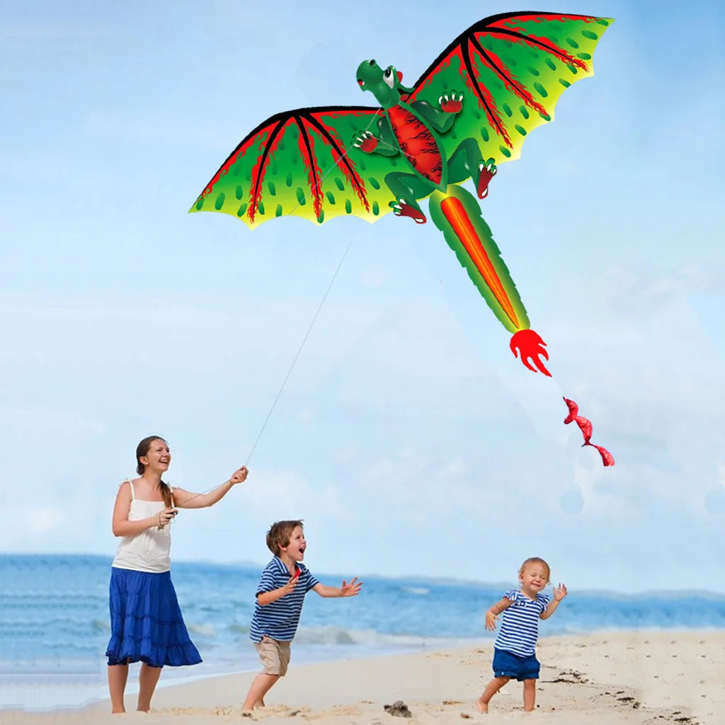 3D D-ragon K-ite Kids Toy Outdoor Flying Activity Game Children With Tail Unique Flying Dinosaur Kite Animal Kites Qme Green