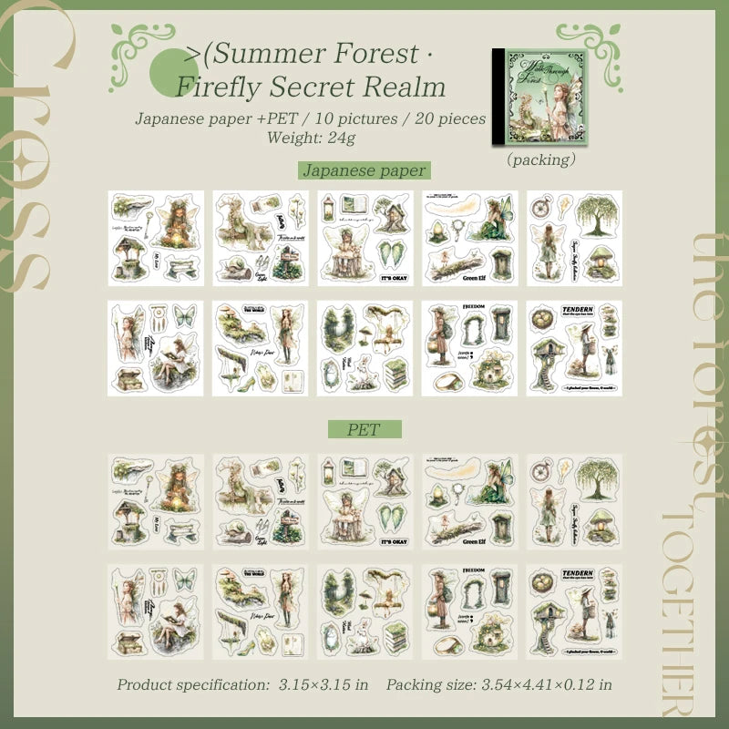 Forest Elf Theme Sticker Book 20 Sheets/Bag for Scrapbooking DIY Collage Material Background Decoration Journal Supplies Qme summer