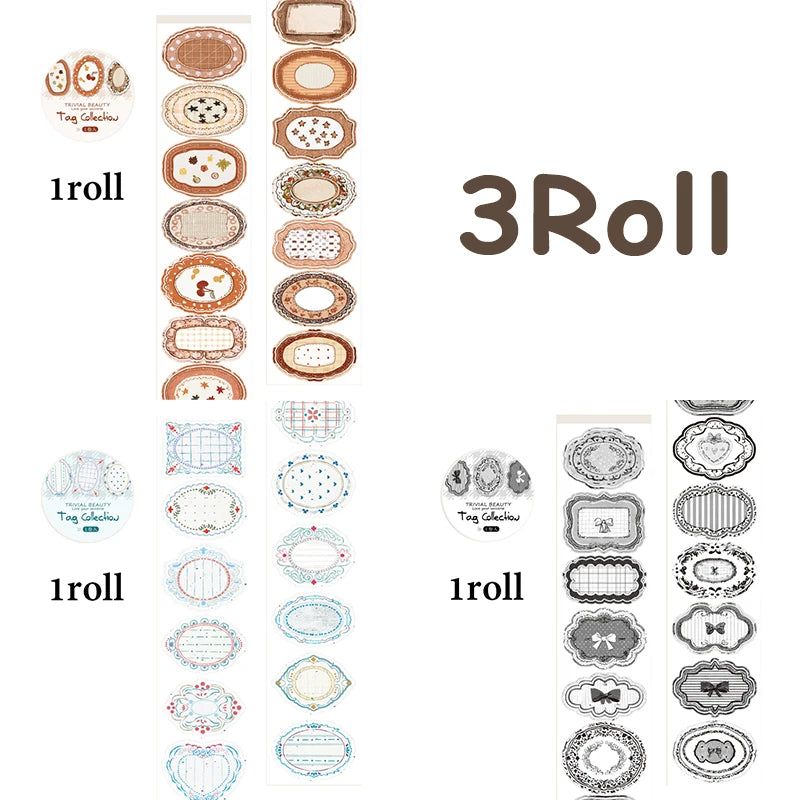 3 Rolls Vintage Label Washi Tape, Journal Scrapbooking Supplies, Gift Box Decor, Multi-Purpose Craft Tape Qme B