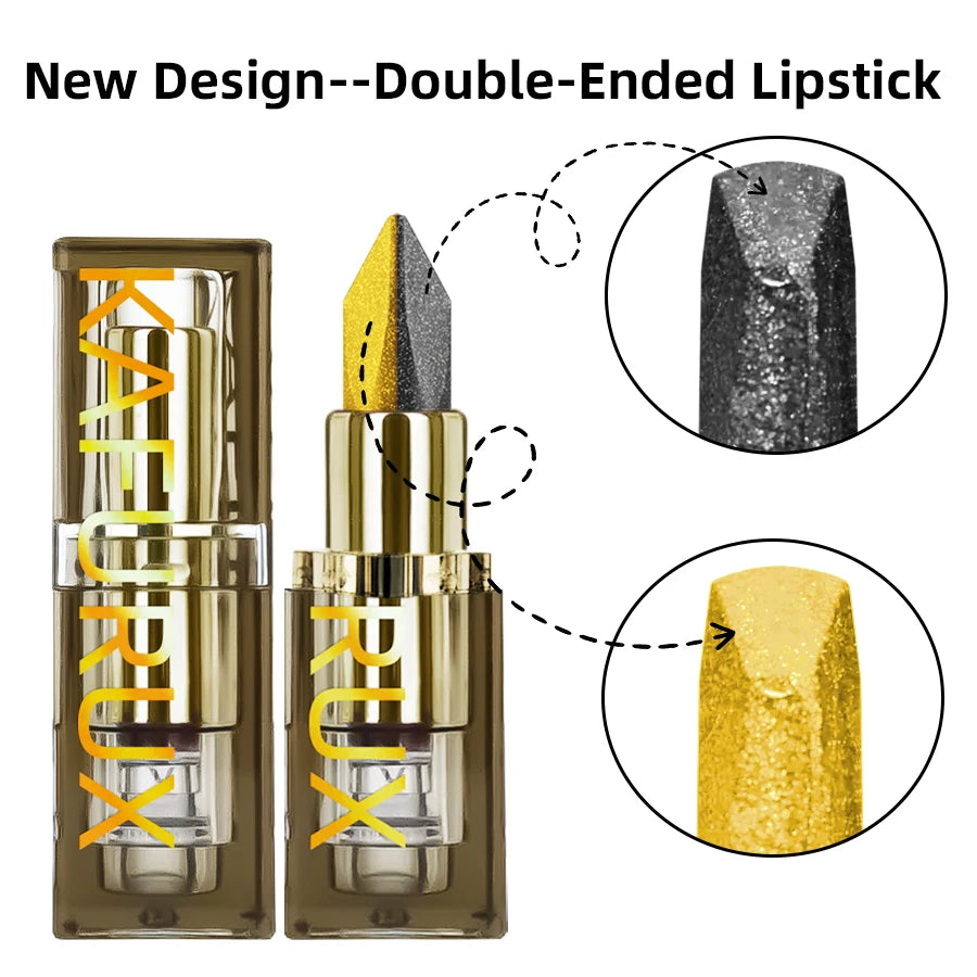 Two-tone Glitter Lipstick Non-stick Cup Matte Black&yellow Lip Eye Qme