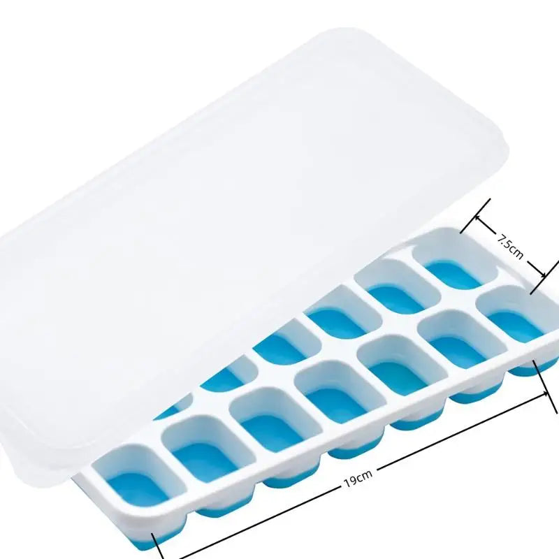 14-Grid Ice Cube Trays Silicone Mold Removable Lid DIY Homemade Qme Blue