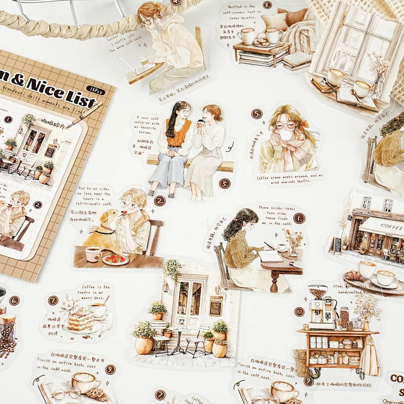 15pcs Artistic Girl Creative Character PET Sticker Bag for Collage Junk Journal DIY Scrapbook Aesthetic Stationery Supplies Qme