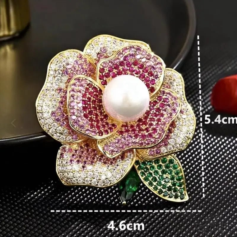 Trendy New Flowers Women Brooch Elegant Pearl Camellia Pins Fashion Female Party Coat Dress Scarf Accessories Jewelry Gift Qme