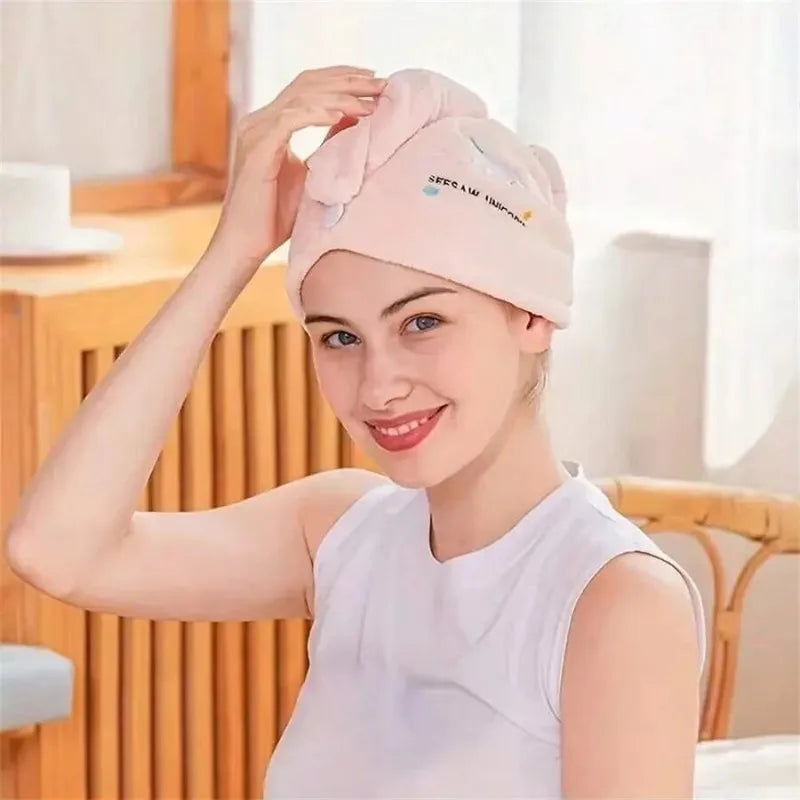 Coral Fleece Dry Hair Cap Female Cute Embroidery Soft Absorbent Quick Qme