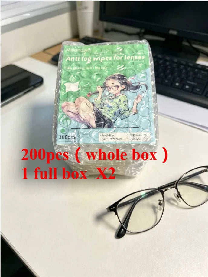 Anti-fog Wipes for Glasses, Universal for Glasses/Helmet Visors, Long-lasting Anti-fog Without Blurring, Streak-free Wiping Qme 200pcs