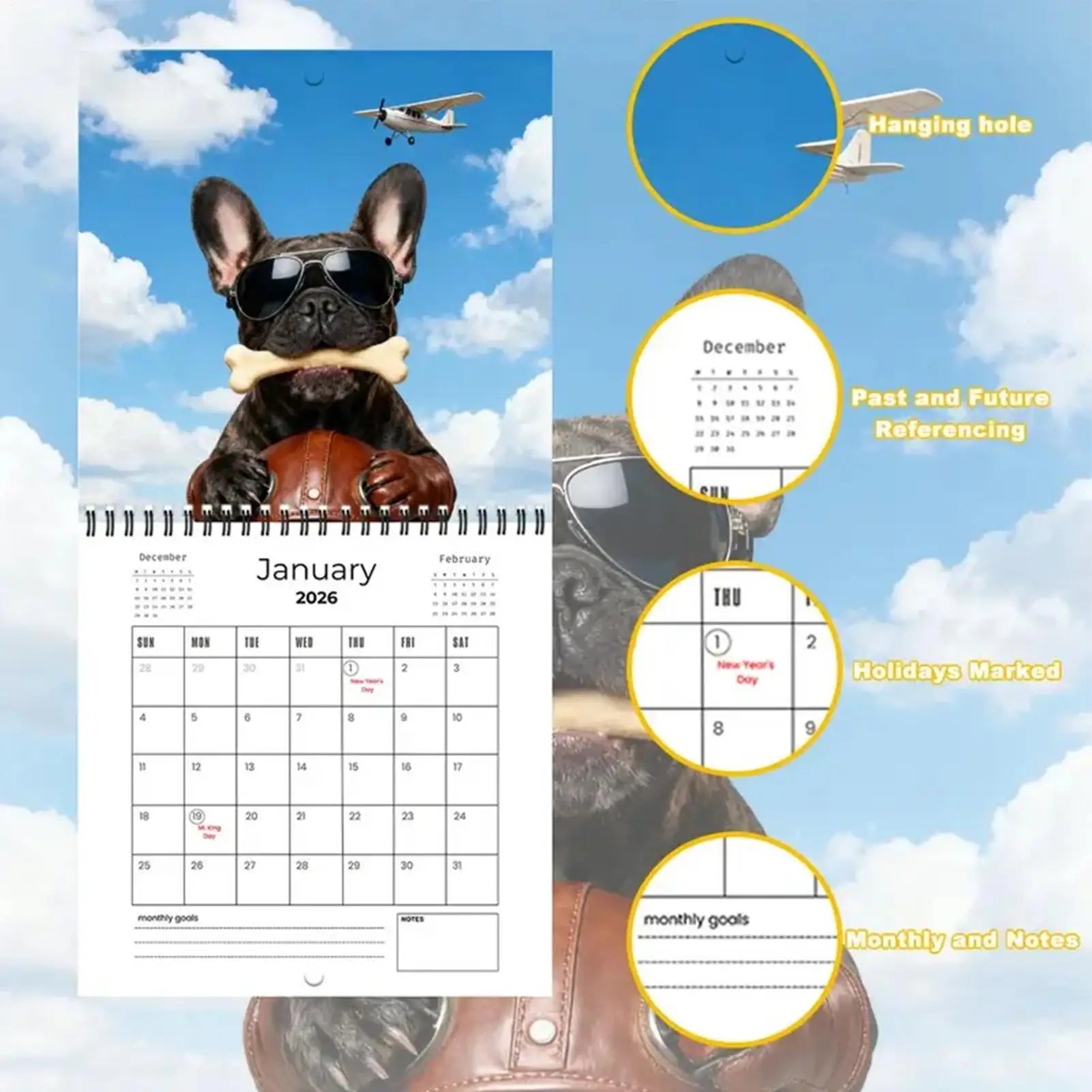 Calendar 2026 With Holidays Weekly Daily French Bulldog 2026 Calendar Planner For Home Office School Dorm Qme