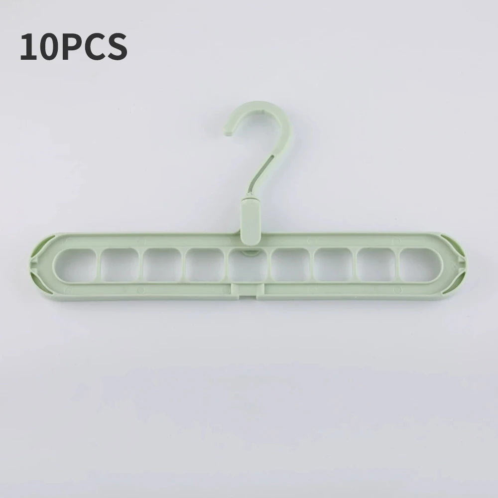 Plastic 9-Hole Foldable Hangers, Heavy Duty Space Saving Clothes Organizer Hangers, For Room, Closet, Wardrobe Home Door Qme 10pcs Green