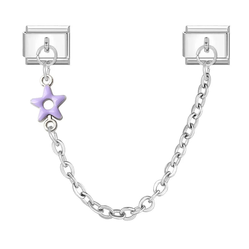 Wholesale Fashion Colour Stars Tassel Chain Module Italian Charm Bracelet Fit 9mm Hand Chain Stainless Steel DIY Jewelry Making Qme Style 4