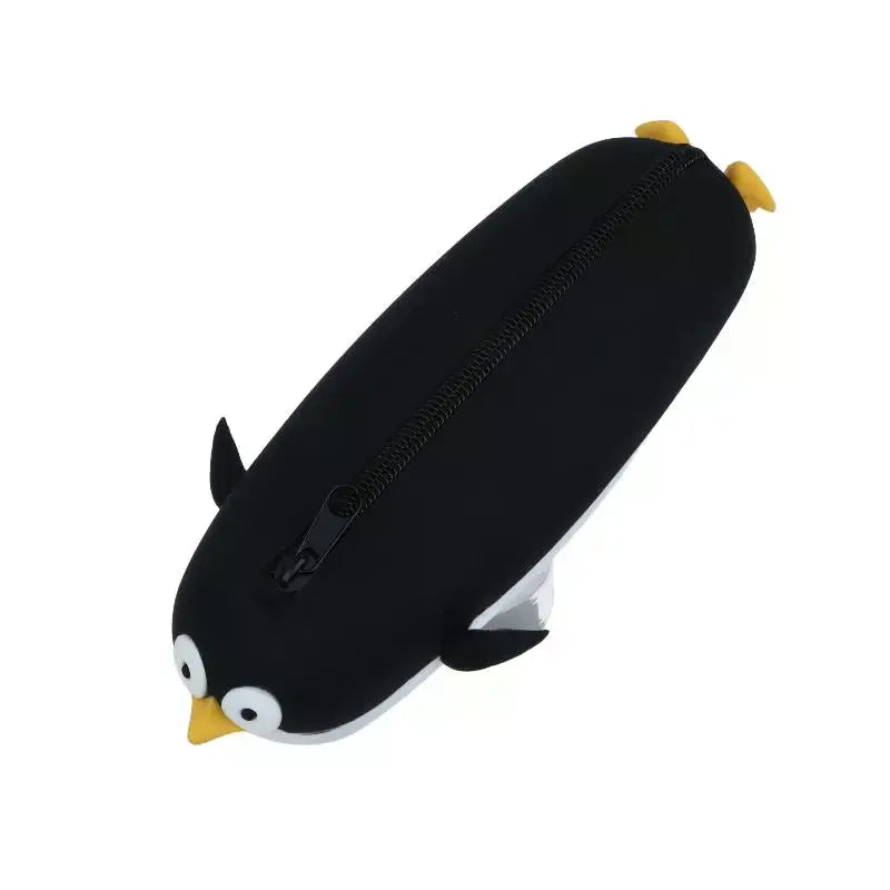 Cute Penguin Shaped Silicone Pencil Case Large Capacity Waterproof Qme