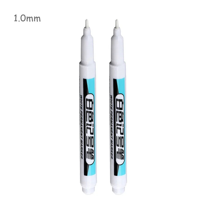 0.7/1.0/2.5mm White Paint Marker Pen Deep Hole Markers Pen Set Waterproof Permanent Oily Pens for Rock Wood Glass Tiles Qme 1.0mm White-2pcs