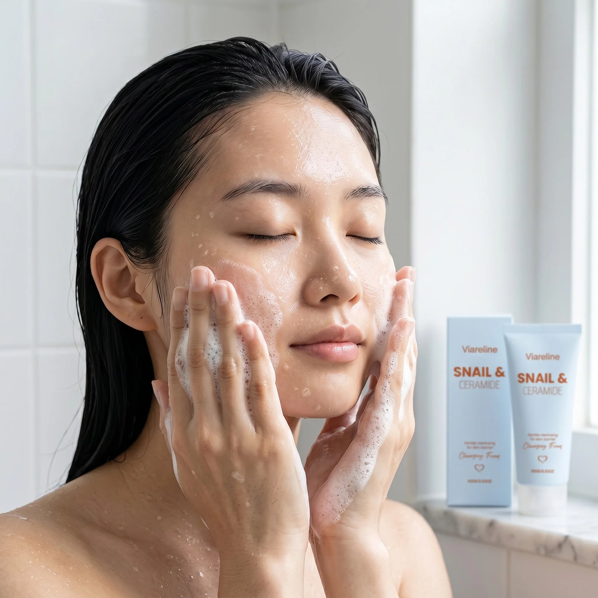 Viareline Cleansing Foam Dirt Removal Deep Cleansing Reduce Blackheads Oil Control Skin Care Moisturizier Soothing Face Cleanser Qme 2 X 100g Boxed