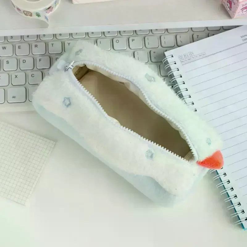 Cute Cream Swiss Roll Plush Pencil Case Large Capacity School Student Qme