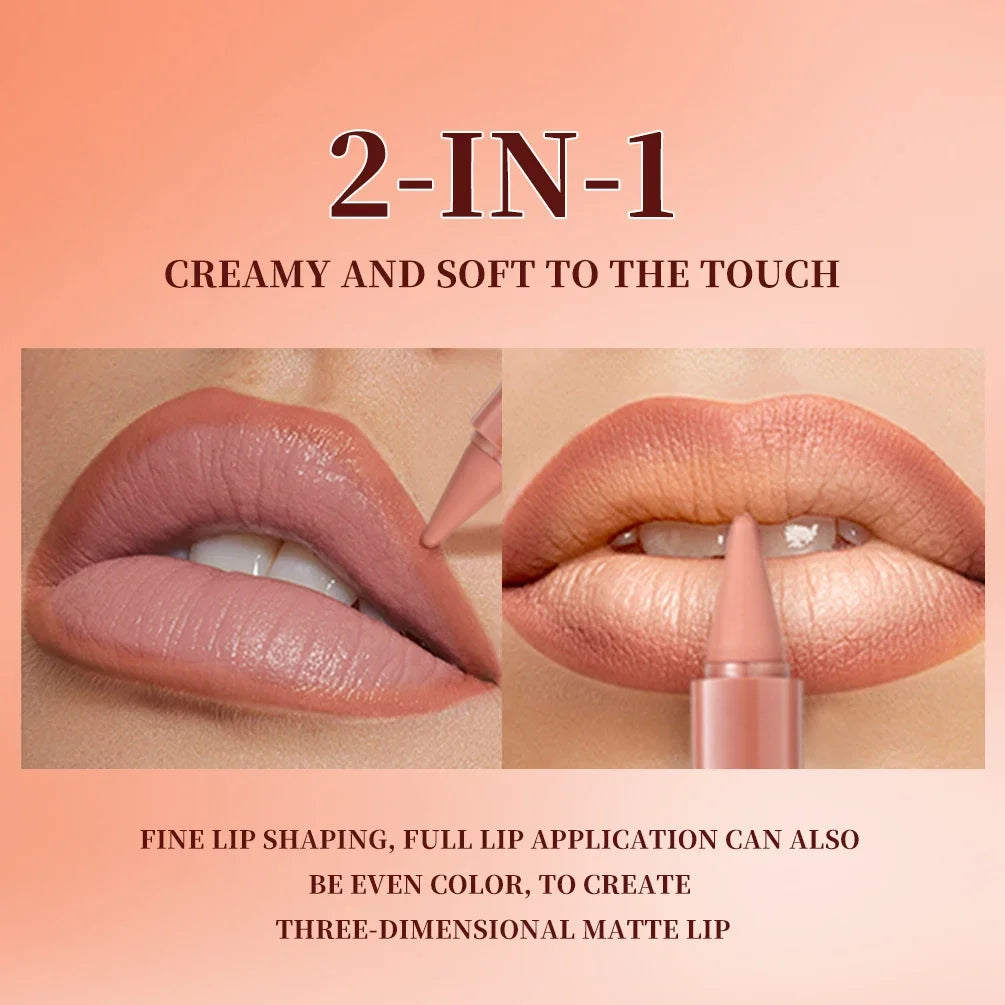 QIBEST Tapered Gradient Lip Liner Lipstick Sets Matte Nude Brown Red Lipstick Waterproof Contouring Tint Lipliner Lasting Makeup Qme