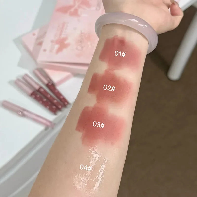 QIBEST 4 Pcs Lip Makeup Sets Include 3*Matte Liquid Lipstick And 1*Lip Balm Oil Moisturizing Lasting Water Proofs Lips Cosmetics Qme