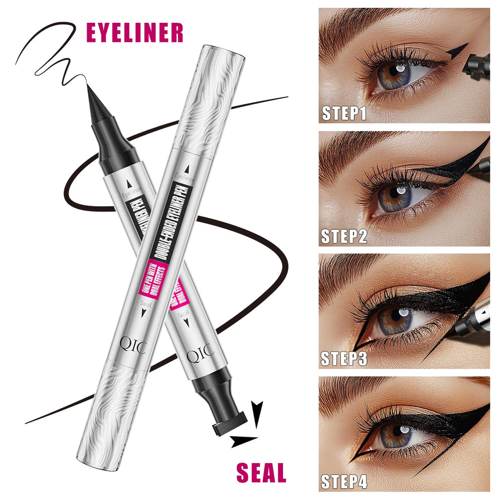Double-ended 2 In 1 Eyeliner Stamp Waterproof Sweatproof Quick Dry Black Liquid Eyeliner Pen Beginner Eye Makeup Tools Qme