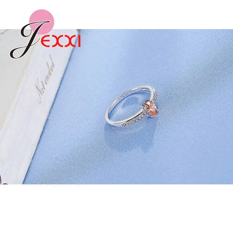 Promise Ring 925 Sterling Silver Color Elegant Style Warm Tone Orange&Yellow Crystal Stone For Women Girl Christmas Present Qme