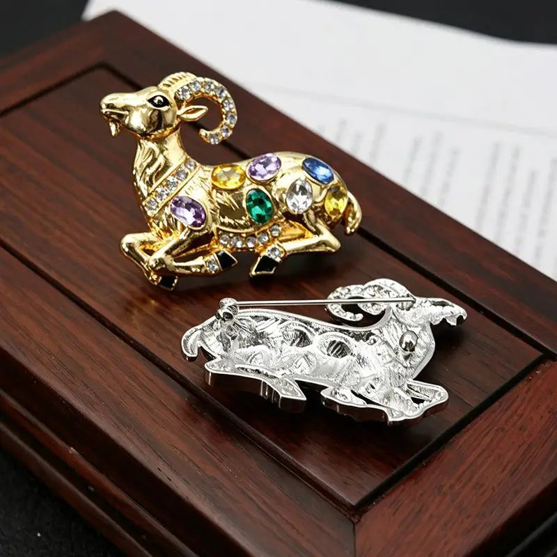 Lovely Goat Brooches For Women Unisex Rhinestone Beautiful Year Of The Sheep Animal Brooch Pin New Year Gifts Qme