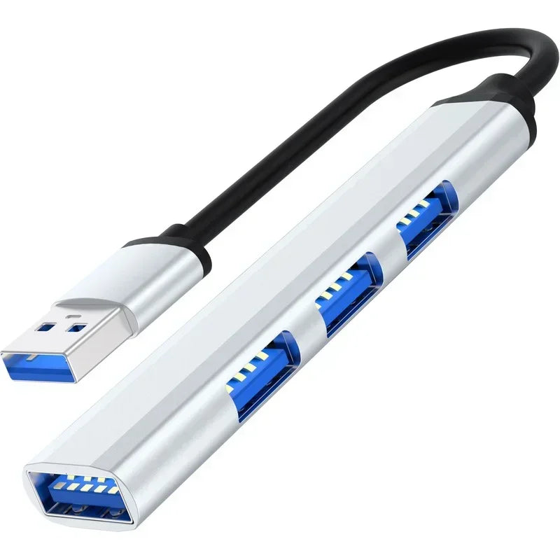 4 Ports USB 3.0 Hub Mini Aluminum Alloy Quick Charger Adapter Splitter Portable 5Gbps Power Supply HUB for Laptop Mouse USB Hub Qme USB silver