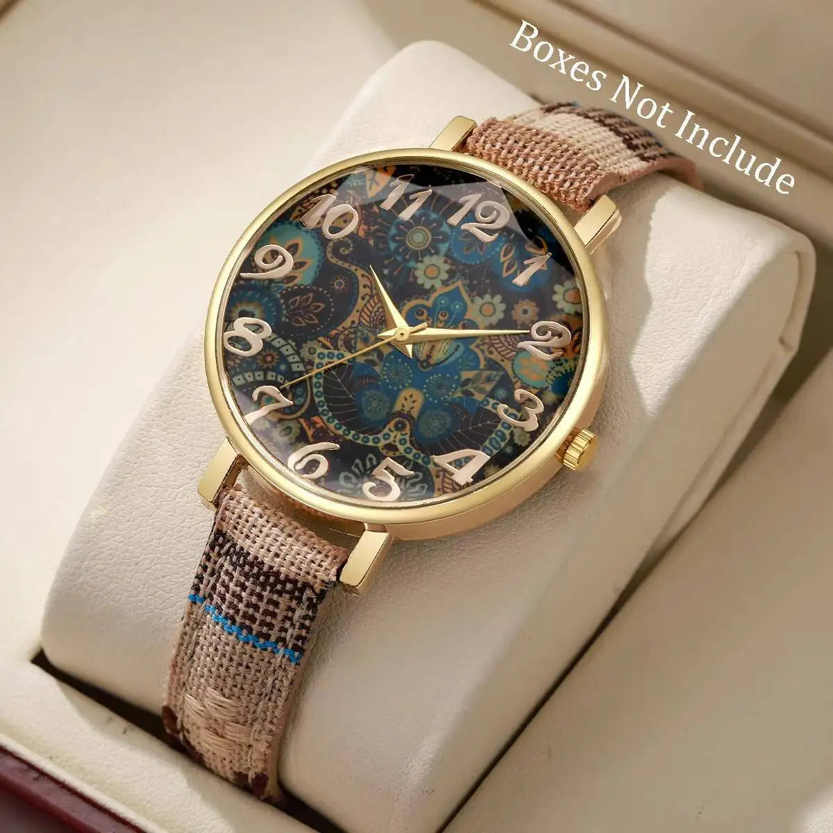 Vintage Printed Women Watches Casual Leather Strap Ladies Quartz Wristwatch Reloj Mujer Girls Gift（Without Box） Qme Beige Without Box