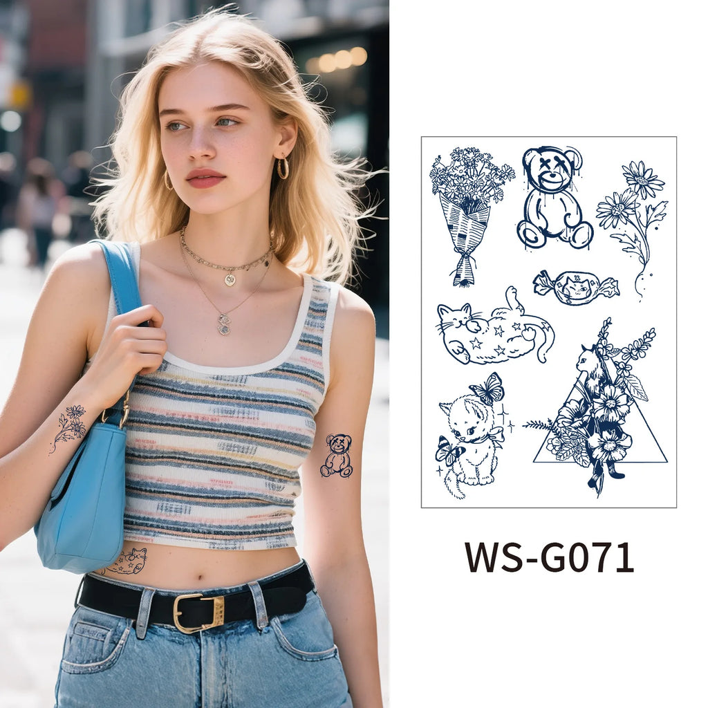 A 4/6pcs Disposable Small Tattoo Stickers for Women Men Flowers Moon Heart Temporary Tattoos for Hand Chest Wrists Body Art Qme