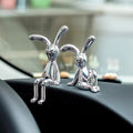2PC Long-Eared Rabbit Double Statue Cartoon Decoration Accessories Living Room Bedroom Car Decoration Desktop Decorative Ornamet Qme Silver 2pcs
