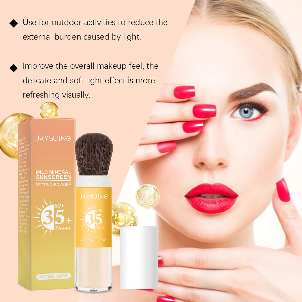 Sunscreen Loose Powder SPF35+ Oil Control Covering Pore Matte Sunblock Waterproof Full Coverage Lasting Makeup Setting Powder Qme