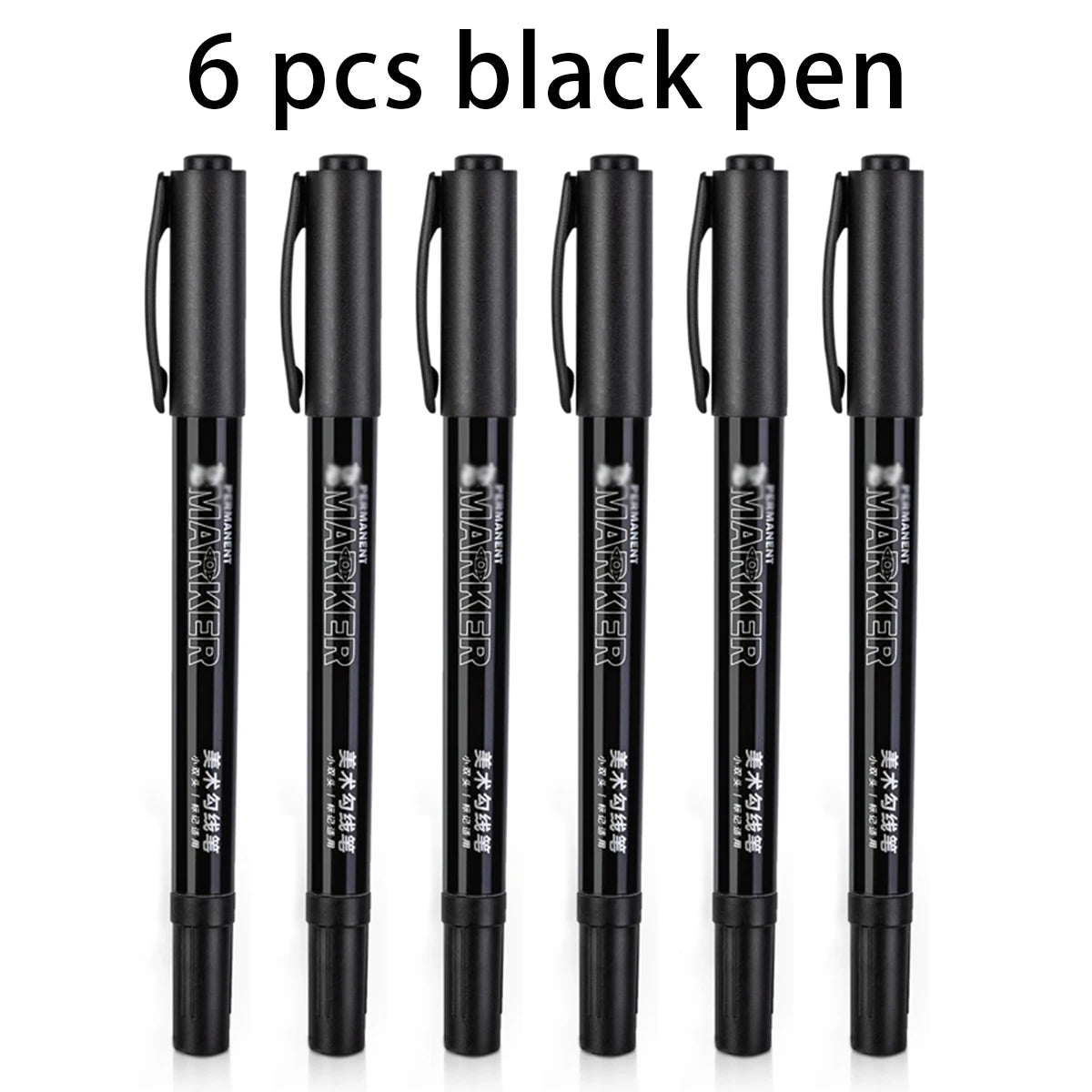 6/12PCS Black Permanent Markers Pens Manga Double Sided Colored Oily Ink Sketch Painting Art School Supplies Stationery Qme 6 black