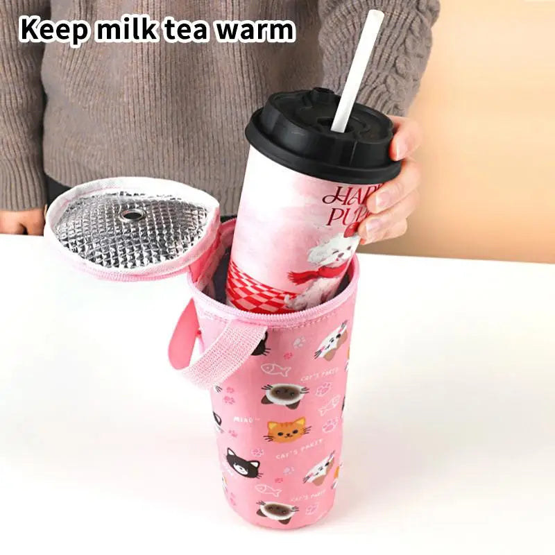 Creative Handheld Water Bottle Bag Insulated Pocket Cute Outdoor Milk Qme