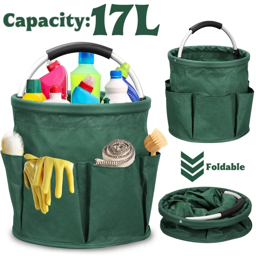 17L Foldable Storage Bucket 600D Oxford Cloth Portable Cleaning Tool Storage Organizer Outdoor Camping Picnic Garden Harvest Bag Qme