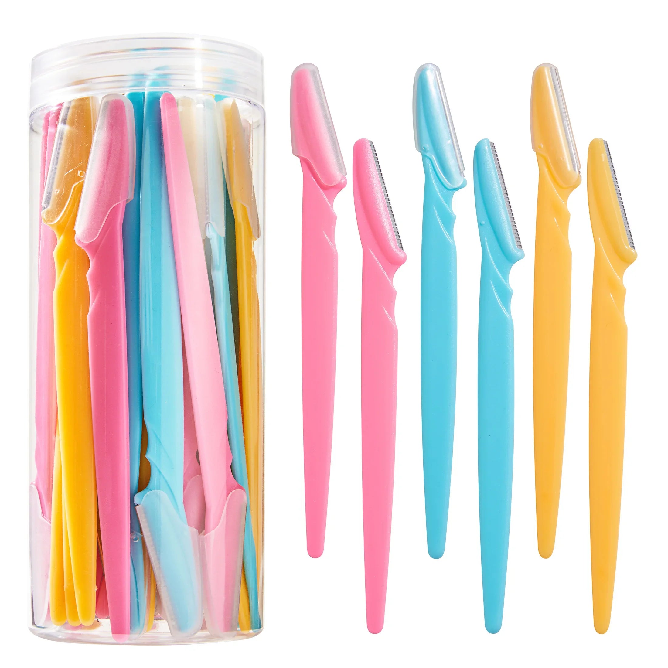 30/10Pcs Bottle Eyebrow Razors With Container Facial Eye Brow Trimmer In Case Hair Removal Shaver Safe Blades Trimming Tools Qme 30pcs Mixed Box