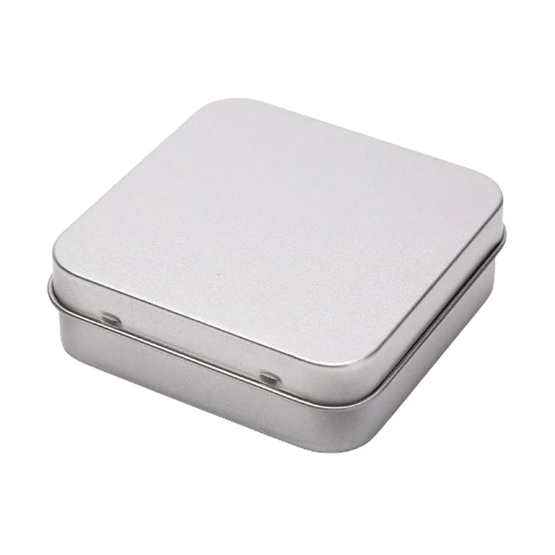 Mini Square Small Tin Box Metal Hinged Flip Storage Case Jewelry Coin Qme Silver