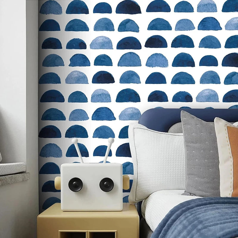 KALYNN Peel Stick Wallpaper Blue White Watercolor Scallop Pattern Qme