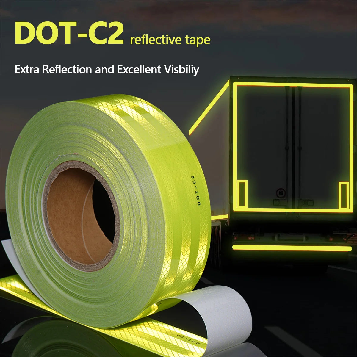 Reflective Tape Outdoor Waterproof DOT-C2 Fade Resistant Fluorescent Green Reflective Tape Strong Adhesive Safety Warning Tape Qme