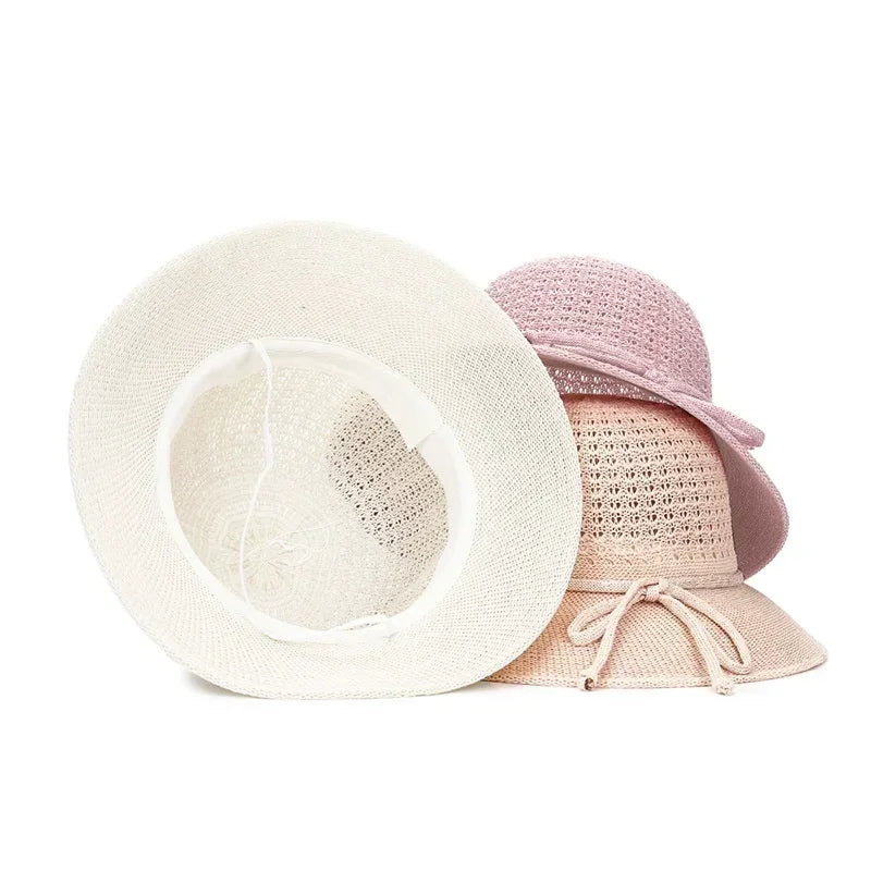 Women Summer Fashion Braided Beach Sun Hat Solid Sunshade Lady Visor Qme