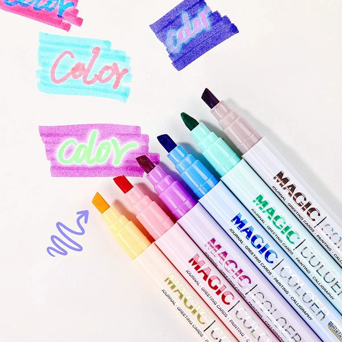 Double Tips Magic Highlighter Pen Markers Pastel Drawing Pen for Student School Office Supplies Cute Stationery Qme