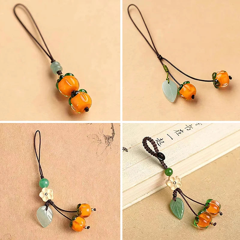 Cute Kawaii Persimmon Vintage Chinese Key Pendant Phone Charms Strap Qme