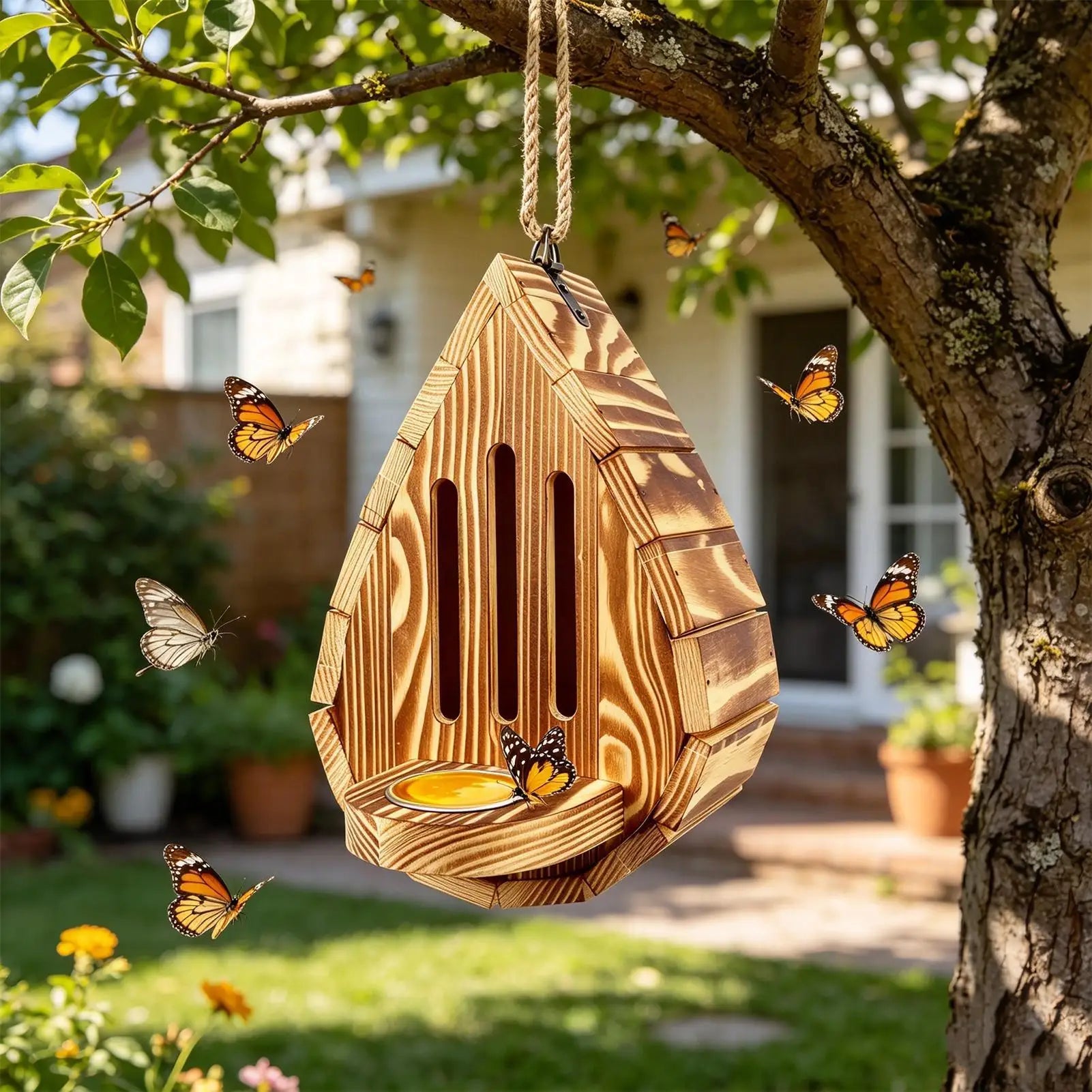 Butterfly House Outdoor Wooden Weather-resistant Hangable Garden Qme
