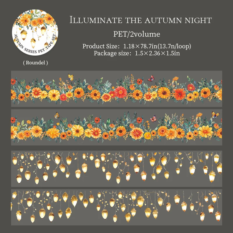 1 Roll Autumn Leaves Theme Diorama PET Tape for DIY Scrapbooking Collage Material Phone Case Notebook Decoration Qme 4