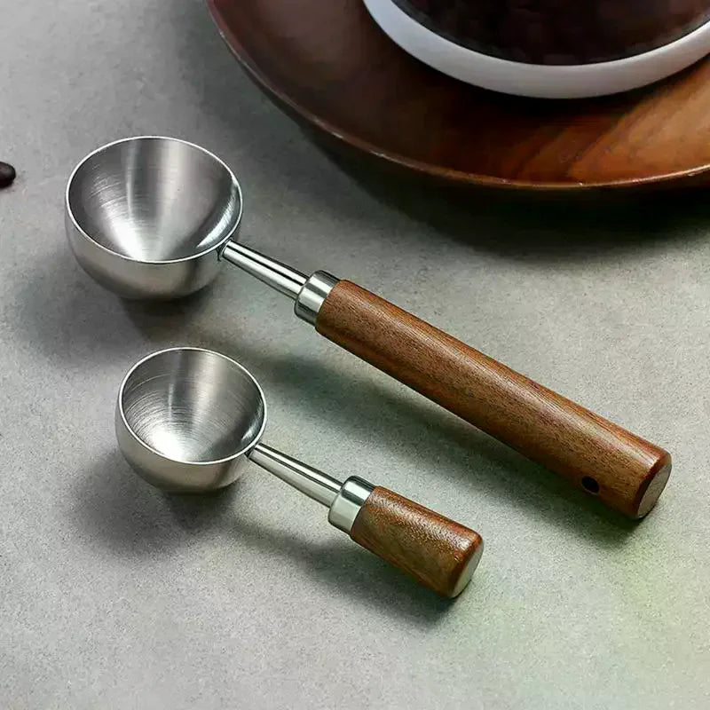 Coffee Tablespoon - Walnut Wood & Stainless Steel Scoop for Home Baristas & Cafe Decor - Perfect Kitchen Accessory Qme
