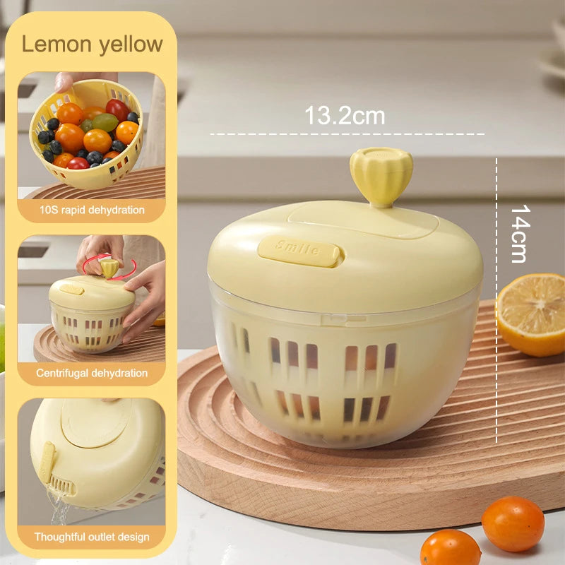 Household Salad Dryer Spinner Vegetable Dehydrator Multi-function Qme Yellow
