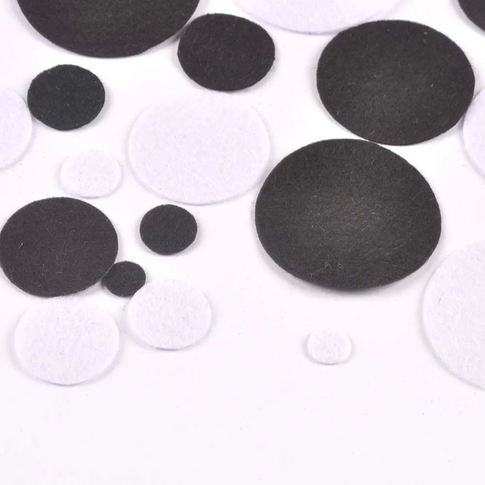 200Pcs Black White Round Felt Patches Apparel Appliques DIY Sew-On Clothes Decor Handmade Crafts Sewing Fabric Accessory 10-50mm Qme