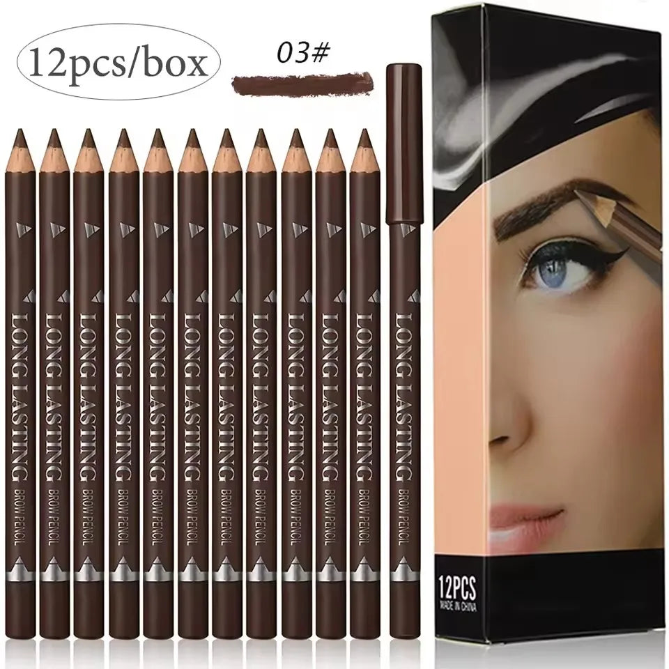 6/12Pcs Eye Brow Pencil Waterproof Professional Women Eye Makeup Pen Easy Color Natural Black Brown Cosmetic Beauty Eyebrow Tool Qme 12pcs Brown 03