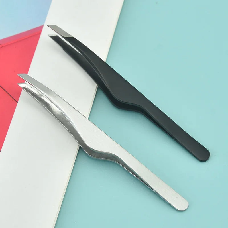 Hair Removal Tweezers Stainless Steel Eyebrow Slant Tip Point Flat Qme