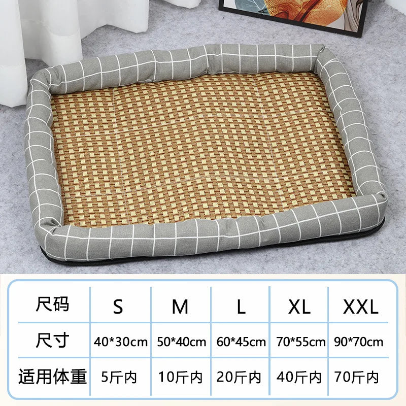 A Pet Summer Mat Cute Dog Cooling Sofa Breathable Small Dog Bed Cushion Moistureproof Rattan Wear Cat Mat Accessories Qme grey square 50-40cm