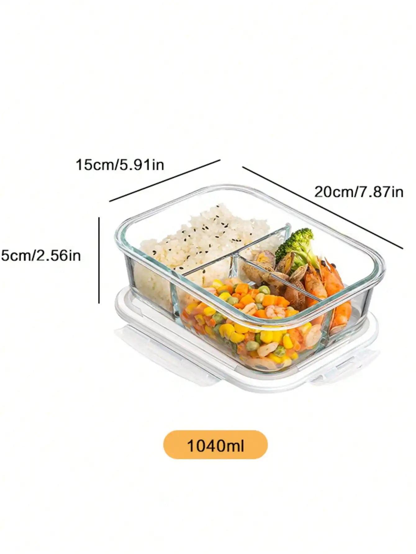 Glass Food Storage Container Lid Meal Prep Fridge Dishwasher Qme L-3-point grid
